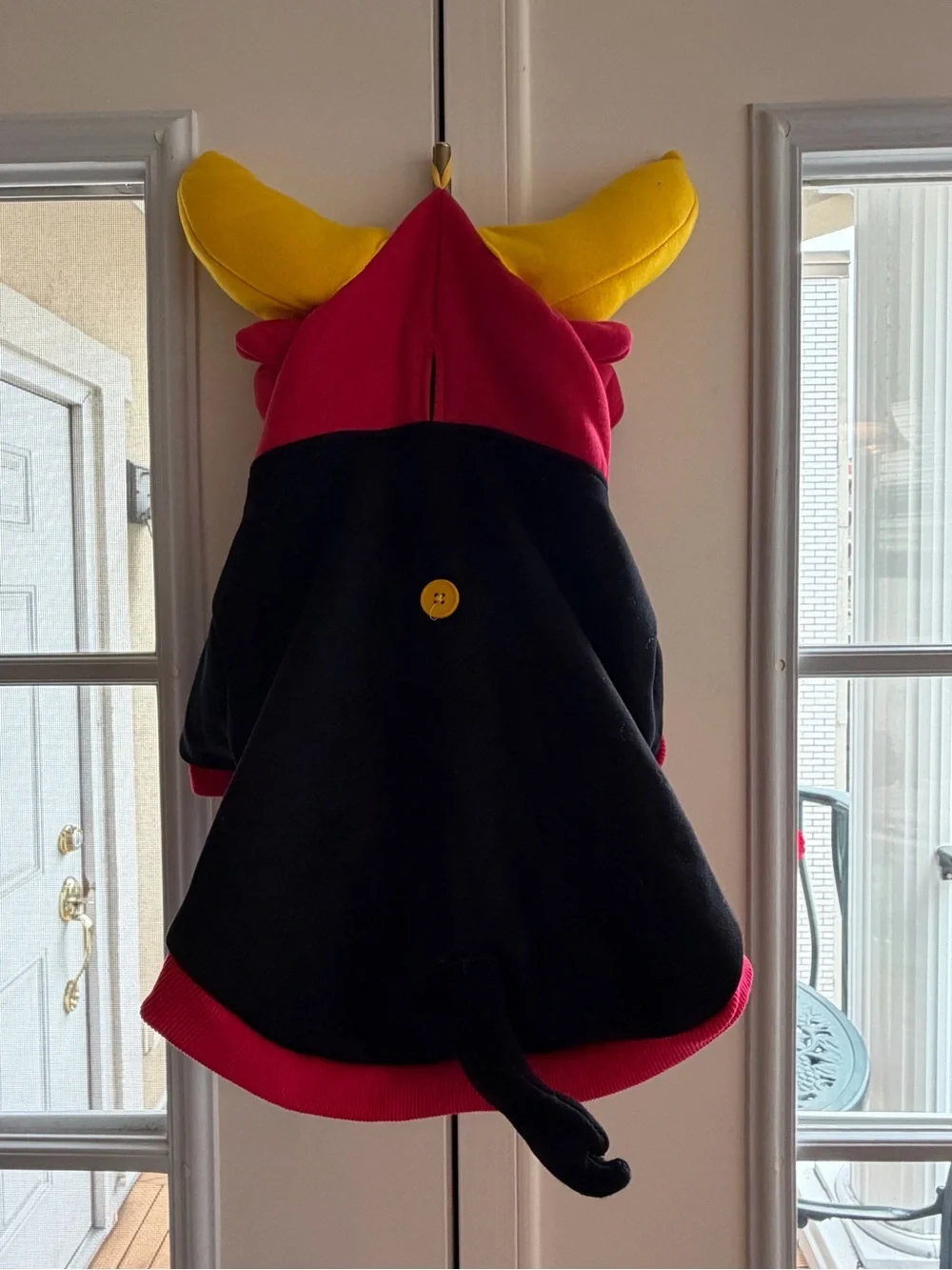ICHOUe Dog Devil Costume Size L Black Red Hooded Bull Horns Pet Halloween Outfit
